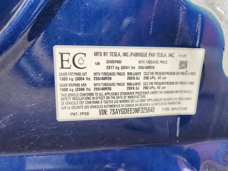 Aukcja sprzedaży 2022 Tesla Model Y, vin: 7SAYGDEE3NF325845, numer aukcji: 64534676