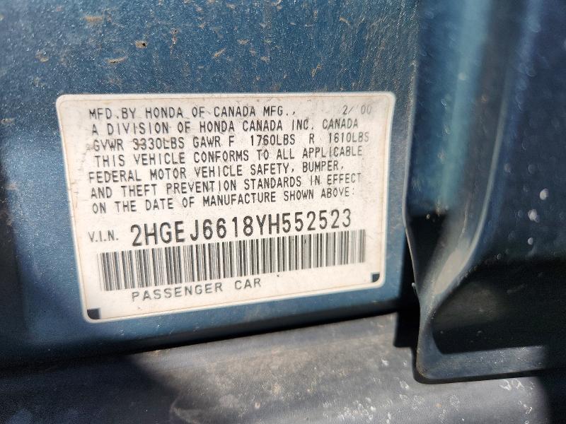 Aukcja sprzedaży 2000 Honda Civic, vin: 2HGEJ6618YH552523, numer aukcji: 68802136