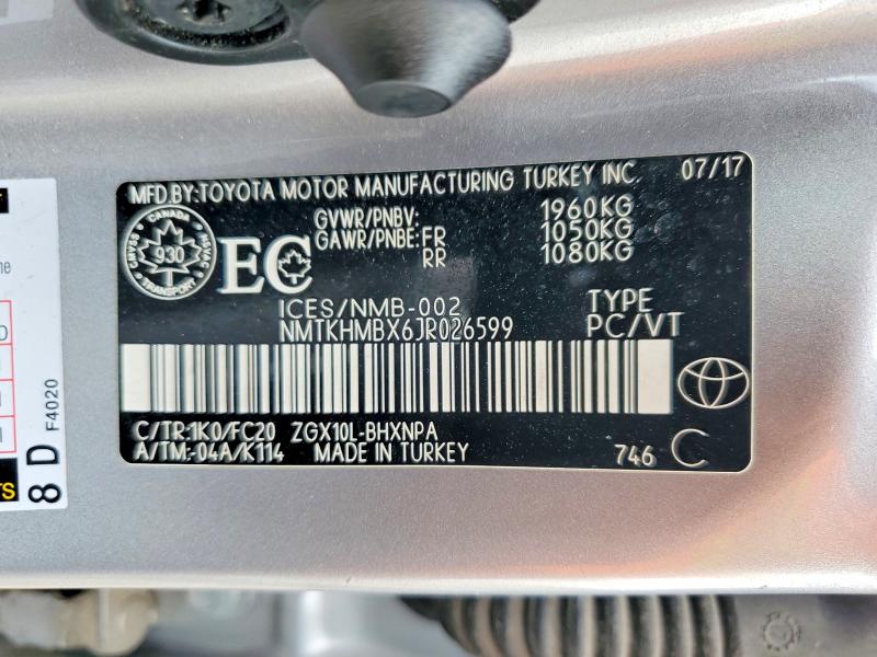 Продажа на аукционе авто 2018 Toyota C-hr, vin: NMTKHMBX6JR026599, номер лота: 69362036
