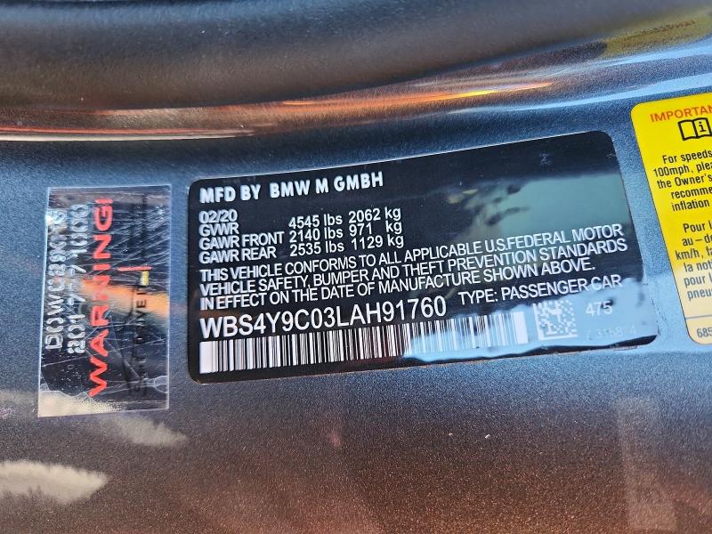 Aukcja sprzedaży 2020 Bmw M4, vin: WBS4Y9C03LAH91760, numer aukcji: 68596736