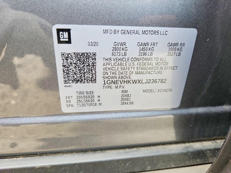 67079586 :رقم المزاد ، 1GNEVHKWXLJ236782 vin ، 2020 Chevrolet Traverse مزاد بيع