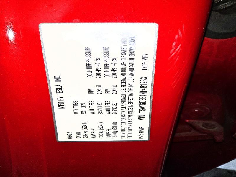 70830906 :رقم المزاد ، 7SAYGDEE4NF481263 vin ، 2022 Tesla Model Y مزاد بيع