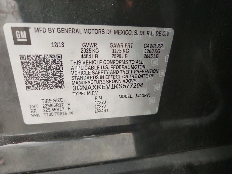 Aukcja sprzedaży 2019 Chevrolet Equinox, vin: 3GNAXKEV1KS577204, numer aukcji: 69214656