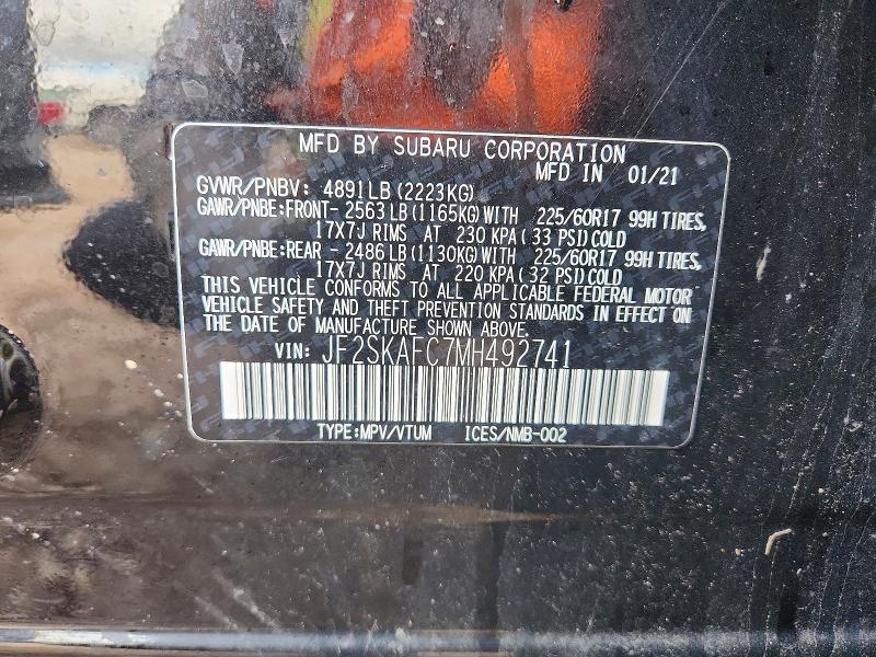 69261226 :رقم المزاد ، JF2SKAFC7MH492741 vin ، 2021 Subaru Forester مزاد بيع