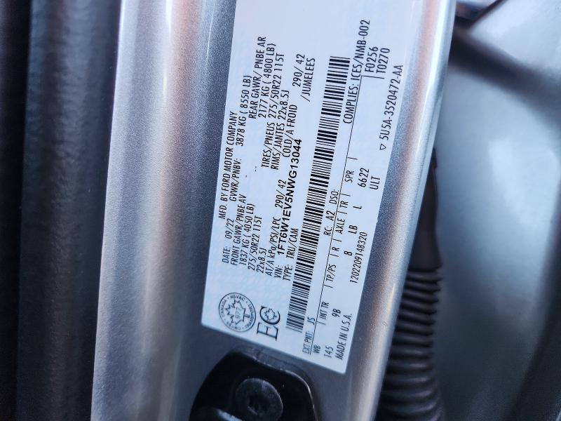2022 Ford F150 მანქანა იყიდება აუქციონზე, vin: 1FT6W1EV5NWG13044, აუქციონის ნომერი: 66373196