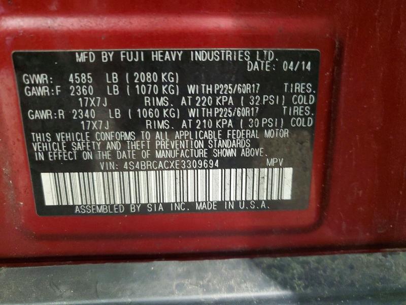 Aukcja sprzedaży 2014 Subaru Outback, vin: 4S4BRCACXE3309694, numer aukcji: 69808286