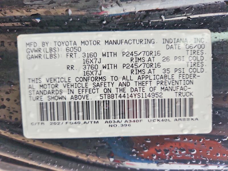 68357166 :رقم المزاد ، 5TBBT4414YS114952 vin ، 2000 Toyota Tundra مزاد بيع