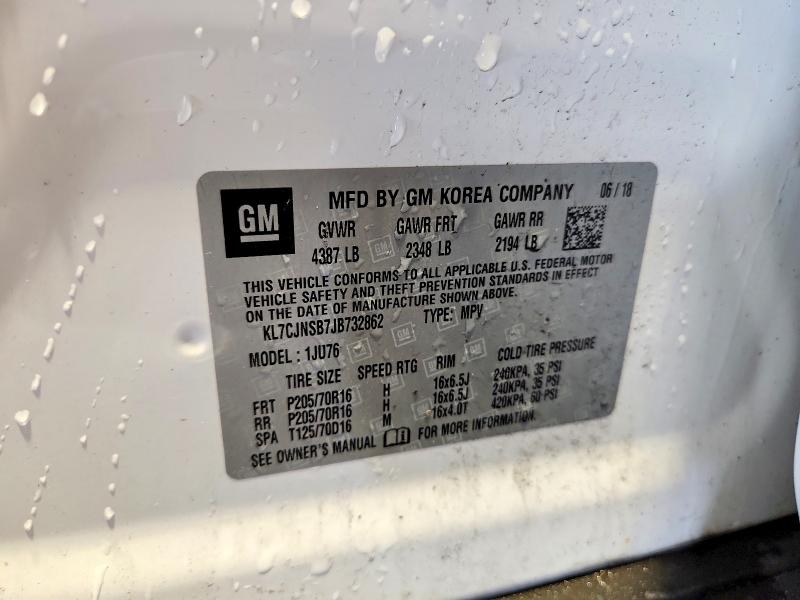 68212896 :رقم المزاد ، KL7CJNSB7JB732862 vin ، 2018 Chevrolet Trax مزاد بيع