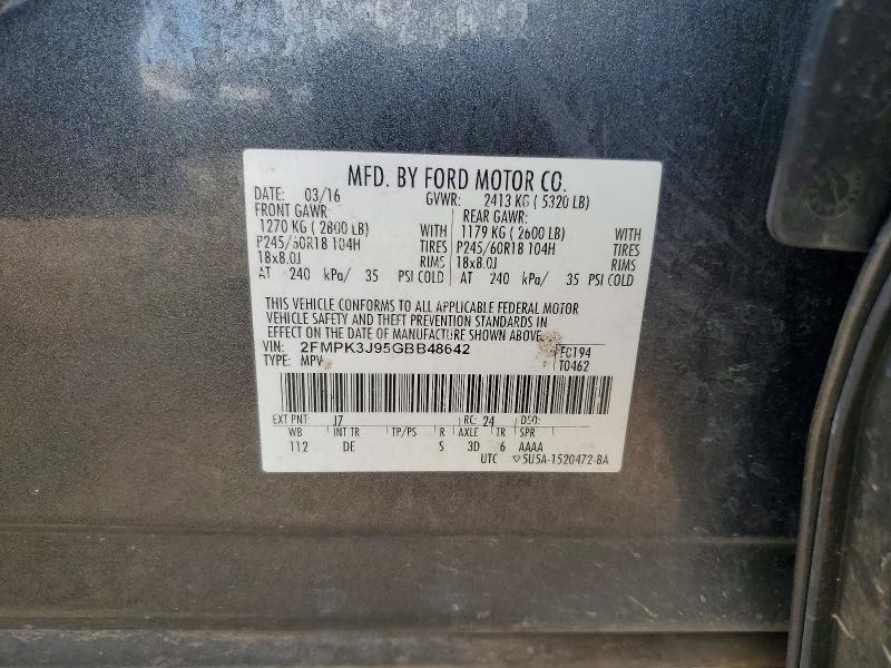 Продаж на аукціоні авто 2016 Ford Edge, vin: 2FMPK3J95GBB48642, номер лоту: 66991066