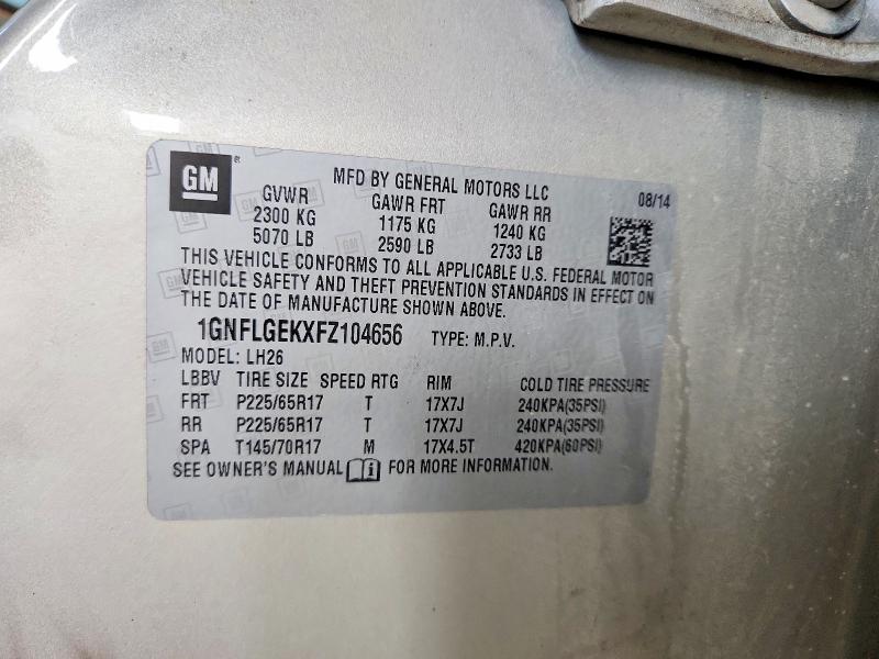 2015 Chevrolet Equinox მანქანა იყიდება აუქციონზე, vin: 1GNFLGEKXFZ104656, აუქციონის ნომერი: 68967376