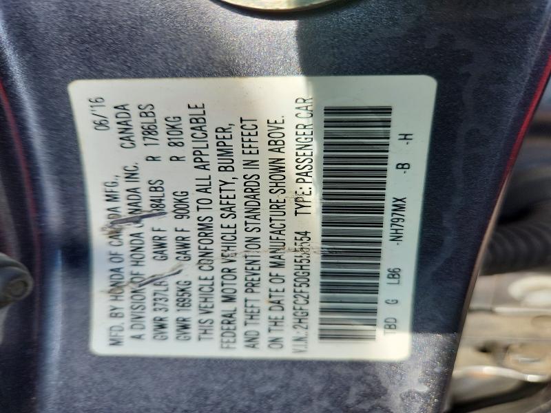 68682606 :رقم المزاد ، 2HGFC2F50GH555554 vin ، 2016 Honda Civic مزاد بيع
