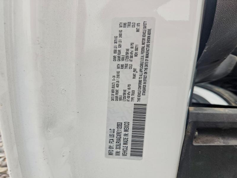 69192336 :رقم المزاد ، 3C6LRVAGXRE112053 vin ، 2024 Ram Promaster 1500 مزاد بيع