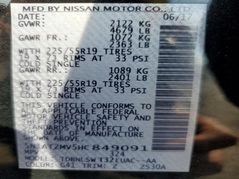 Продажа на аукционе авто 2017 Nissan Rogue, vin: 5N1AT2MV5HC849091, номер лота: 66944166