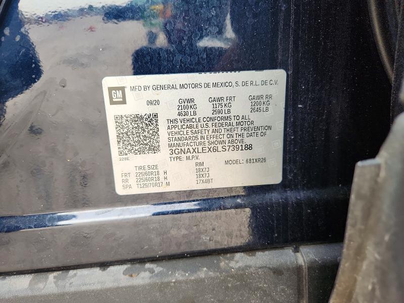 68407026 :رقم المزاد ، 3GNAXLEX6LS739188 vin ، 2020 Chevrolet Equinox مزاد بيع