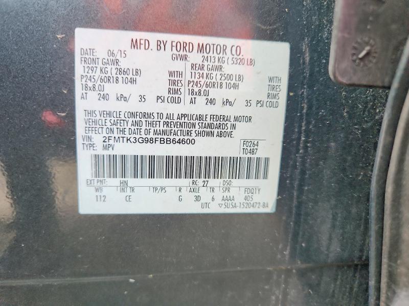 69175666 :رقم المزاد ، 2FMTK3G98FBB64600 vin ، 2015 Ford Edge مزاد بيع