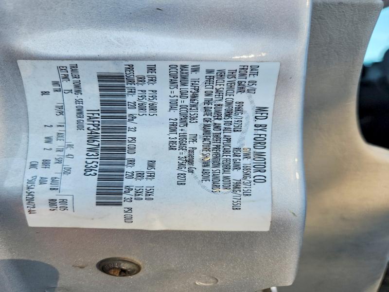 2007 Ford Focus მანქანა იყიდება აუქციონზე, vin: 1FAFP34N67W315363, აუქციონის ნომერი: 68240966