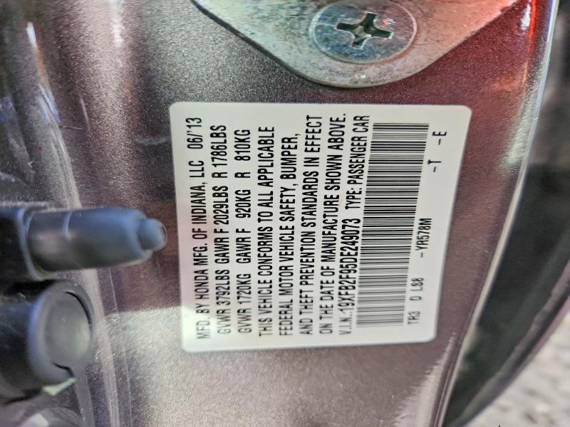2013 Honda Civic მანქანა იყიდება აუქციონზე, vin: 19XFB2F95DE249073, აუქციონის ნომერი: 70363496