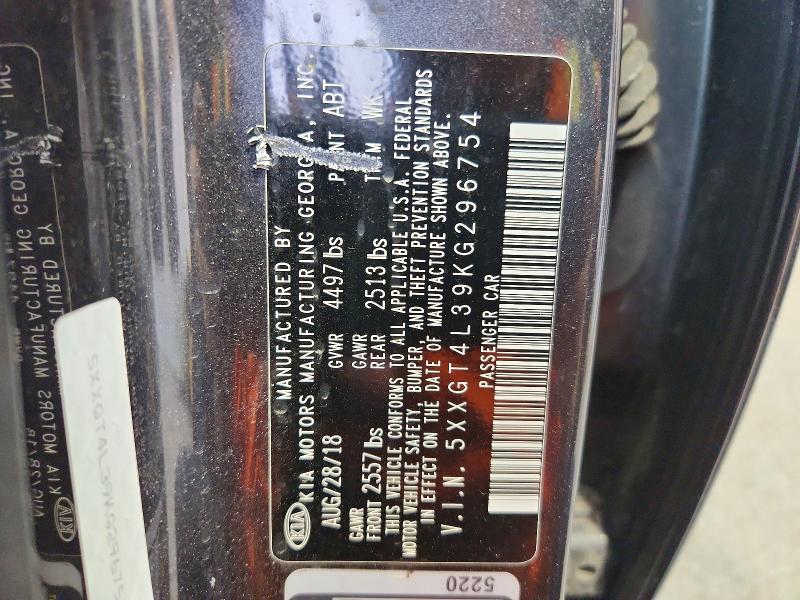 2019 Kia Optima მანქანა იყიდება აუქციონზე, vin: 5XXGT4L39KG296754, აუქციონის ნომერი: 67718346