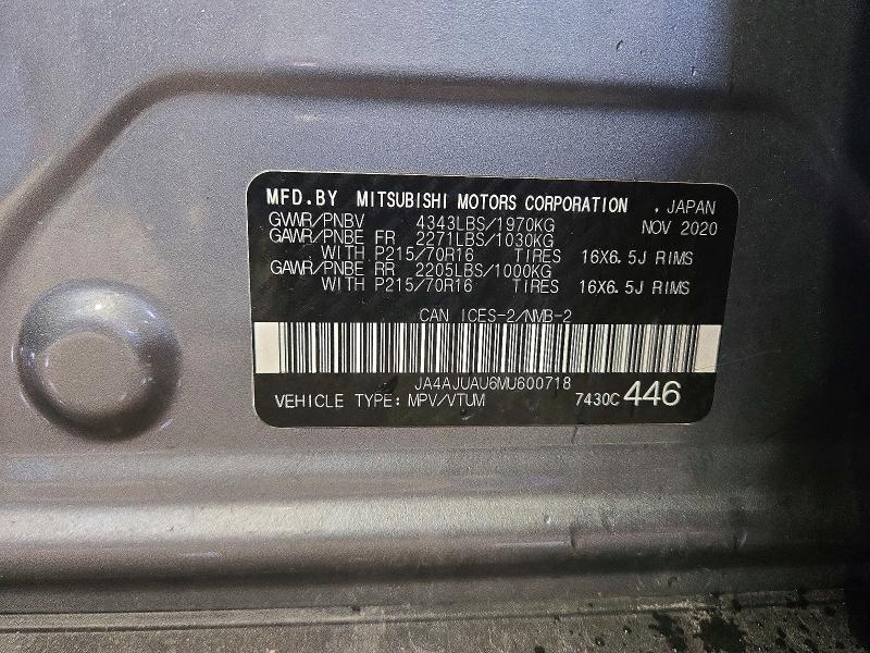 71012486 :رقم المزاد ، JA4AJUAU6MU600718 vin ، 2021 Mitsubishi Rvr مزاد بيع