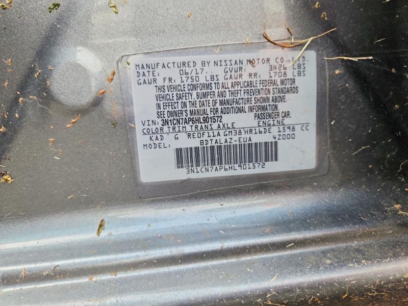2017 Nissan Versa მანქანა იყიდება აუქციონზე, vin: 3N1CN7AP6HL901572, აუქციონის ნომერი: 67310796