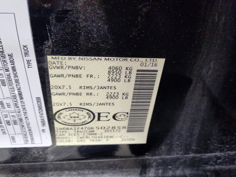 Aukcja sprzedaży 2016 Nissan Titan Xd, vin: 1N6BA1F47GN502858, numer aukcji: 69699796