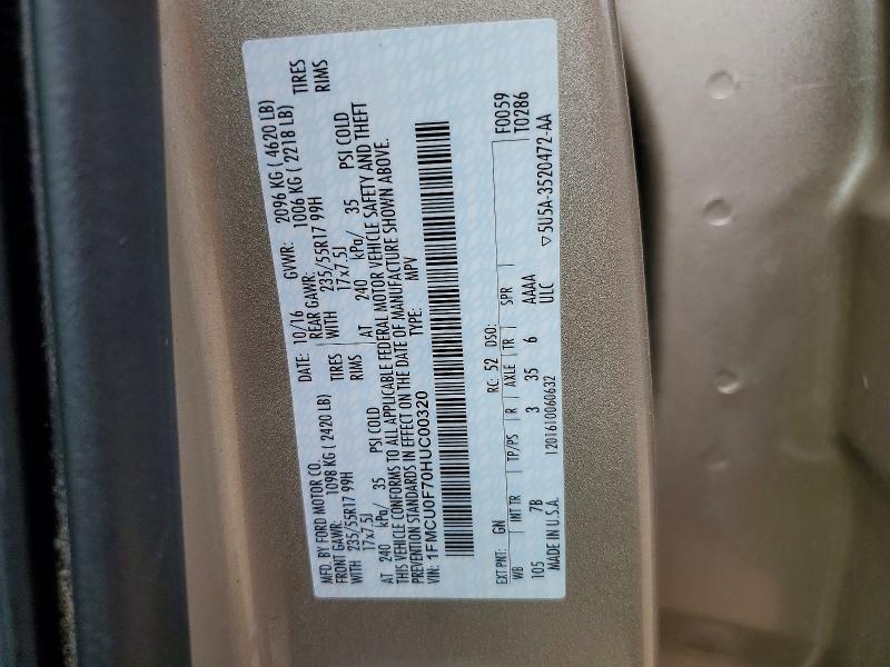 Продажа на аукционе авто 2017 Ford Escape, vin: 1FMCU0F70HUC00320, номер лота: 68781776