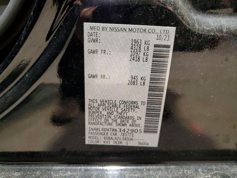 2024 Nissan Altima მანქანა იყიდება აუქციონზე, vin: 1N4BL4DV7RN342905, აუქციონის ნომერი: 67527706