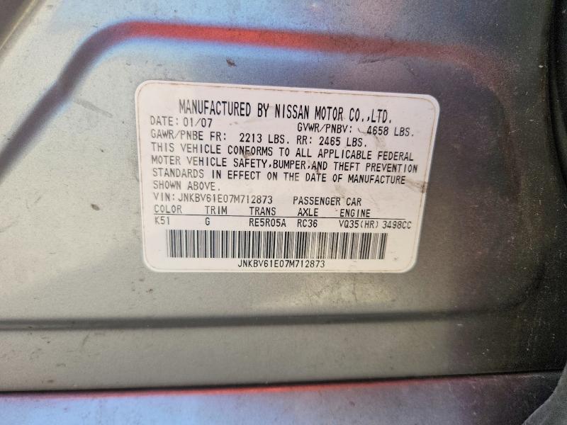 68100826 :رقم المزاد ، JNKBV61E07M712873 vin ، 2007 Infiniti G35 مزاد بيع