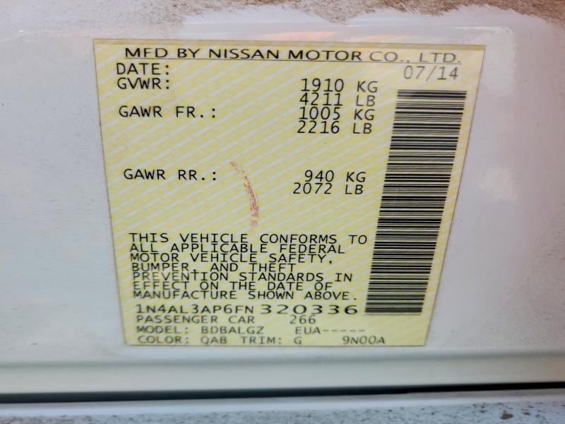 70101956 :رقم المزاد ، 1N4AL3AP6FN320336 vin ، 2015 Nissan Altima مزاد بيع