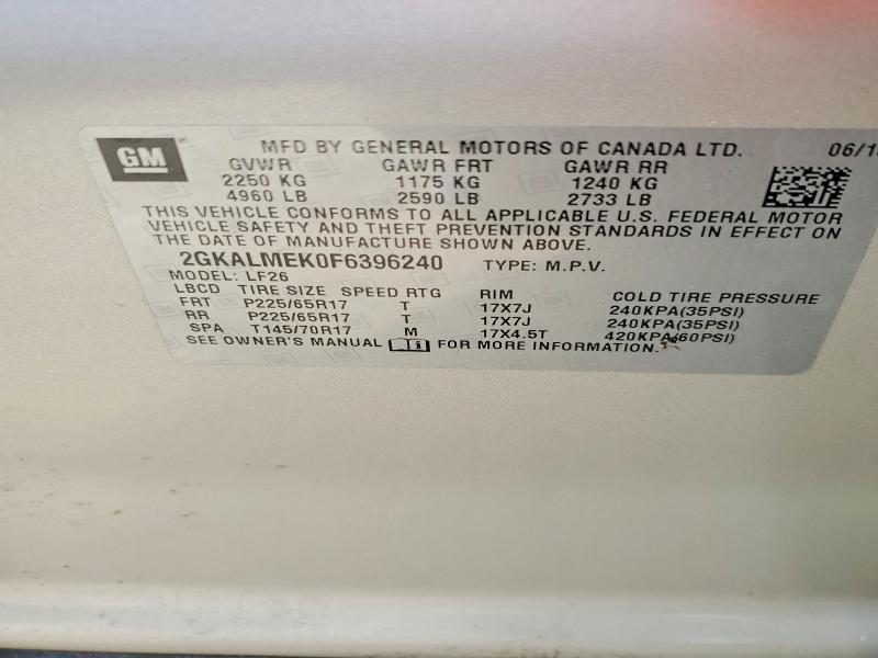 2015 Gmc Terrain მანქანა იყიდება აუქციონზე, vin: 2GKALMEK0F6396240, აუქციონის ნომერი: 66458186