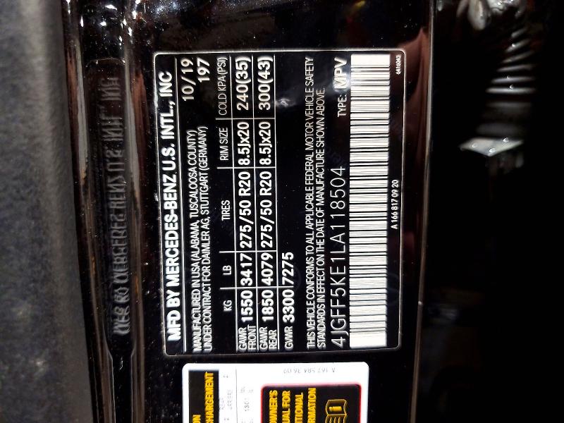 69559256 :رقم المزاد ، 4JGFF5KE1LA118504 vin ، 2020 Mercedes-benz Gls مزاد بيع