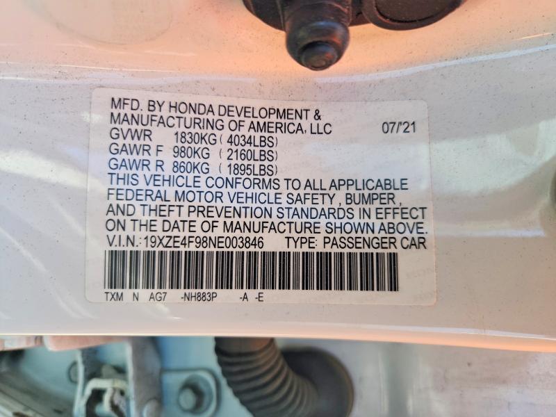 67197086 :رقم المزاد ، 19XZE4F98NE003846 vin ، 2022 Honda Insight مزاد بيع