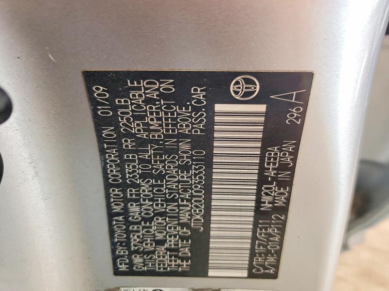 Aukcja sprzedaży 2009 Toyota Prius, vin: JTDKB20U093533110, numer aukcji: 71240726