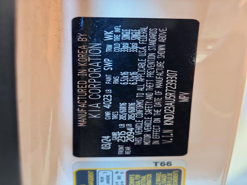 65737186 :رقم المزاد ، KNDJ23AU5R7239307 vin ، 2024 Kia Soul مزاد بيع