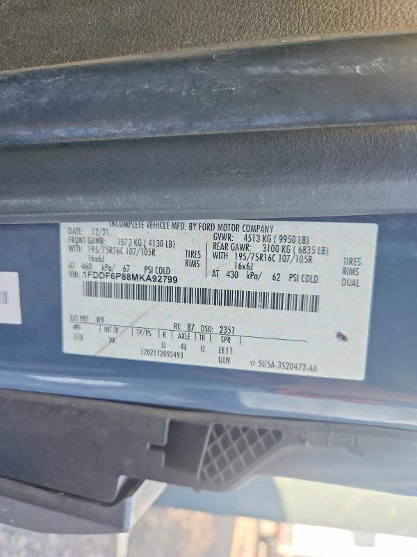 68704886 :رقم المزاد ، 1FDDF6P88MKA92799 vin ، 2021 Ford Transit مزاد بيع