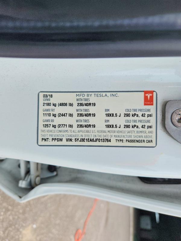 Продажа на аукционе авто 2018 Tesla Model 3, vin: 5YJ3E1EA6JF013764, номер лота: 69690786