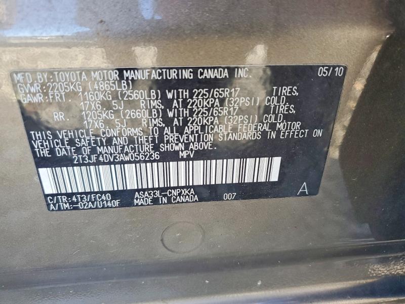 68651016 :رقم المزاد ، 2T3JF4DV3AW056236 vin ، 2010 Toyota Rav4 مزاد بيع