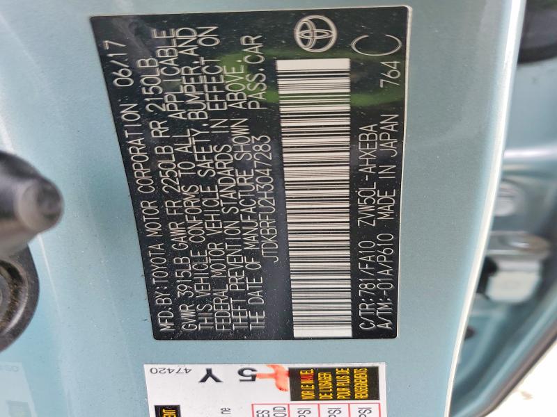 68840866 :رقم المزاد ، JTDKBRFU2H3047283 vin ، 2017 Toyota Prius مزاد بيع
