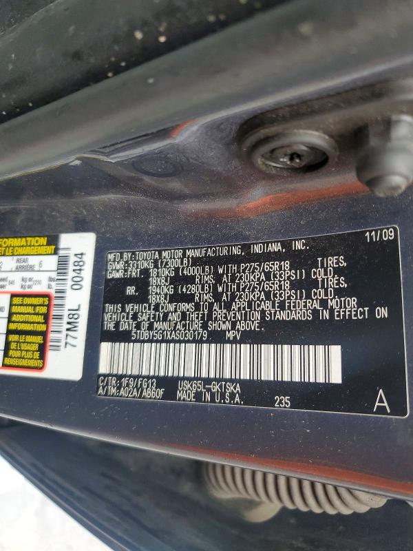 70172156 :رقم المزاد ، 5TDBY5G1XAS030179 vin ، 2010 Toyota Sequoia مزاد بيع