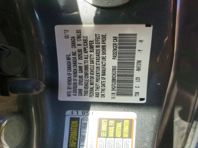 Aukcja sprzedaży 2012 Honda Civic, vin: 2HGFG3B89CH537851, numer aukcji: 69923546