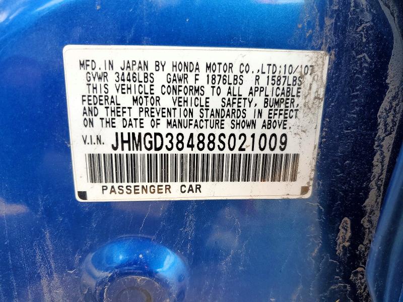 68933626 :رقم المزاد ، JHMGD38488S021009 vin ، 2008 Honda Fit مزاد بيع