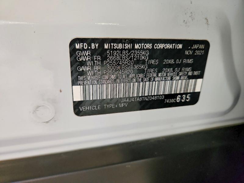 Aukcja sprzedaży 2022 Mitsubishi Outlander, vin: JA4J4TA81NZ048103, numer aukcji: 69088396