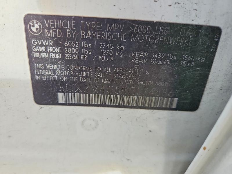 69533416 :رقم المزاد ، 5UXZV4C58CL748861 vin ، 2012 Bmw X5 مزاد بيع