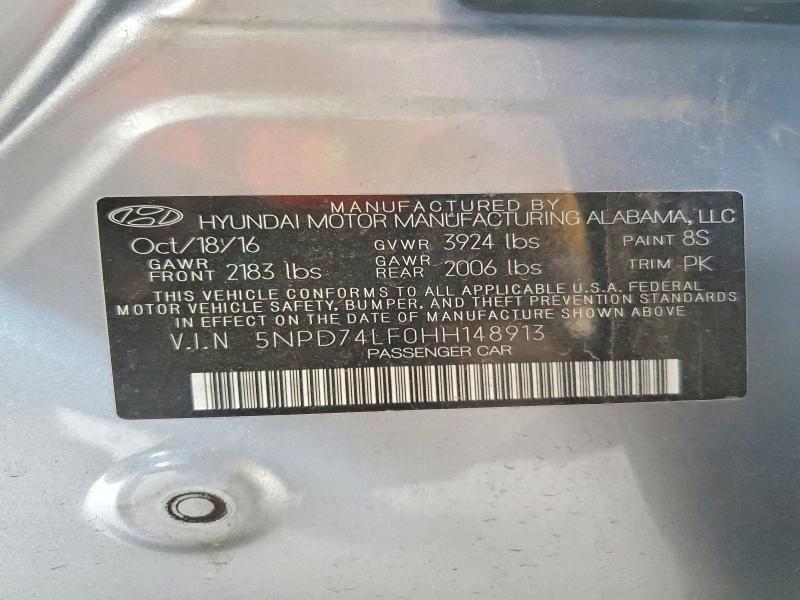 2017 Hyundai Elantra მანქანა იყიდება აუქციონზე, vin: 5NPD74LF0HH148913, აუქციონის ნომერი: 67990176