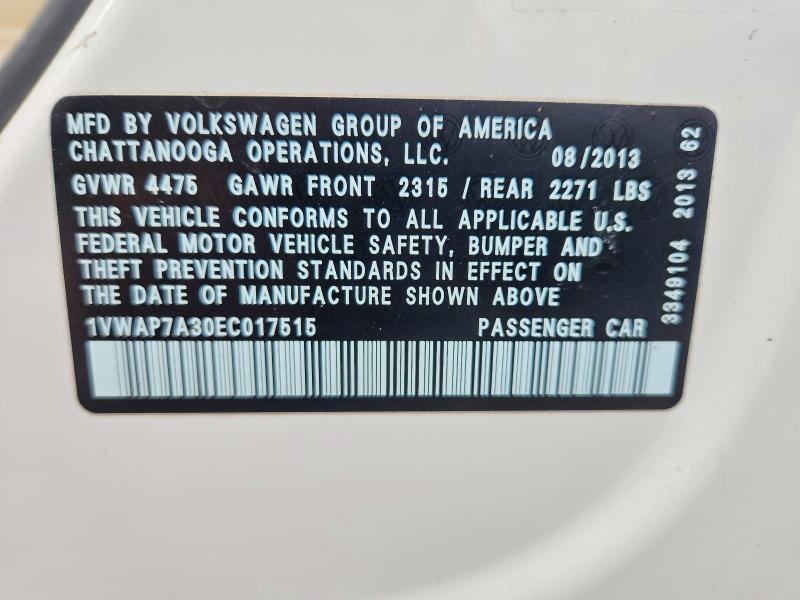 Продажа на аукционе авто 2014 Volkswagen Passat, vin: 1VWAP7A30EC017515, номер лота: 69678706