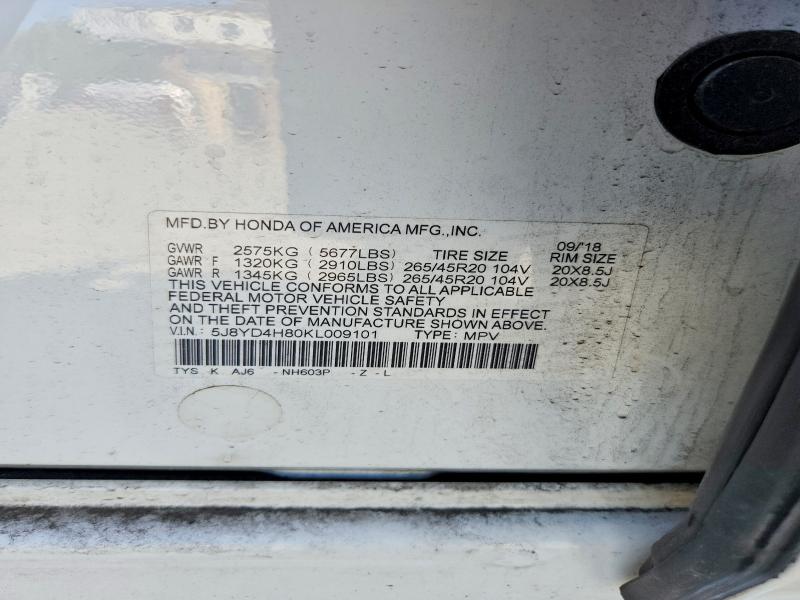 68139356 :رقم المزاد ، 5J8YD4H80KL009101 vin ، 2019 Acura Mdx مزاد بيع