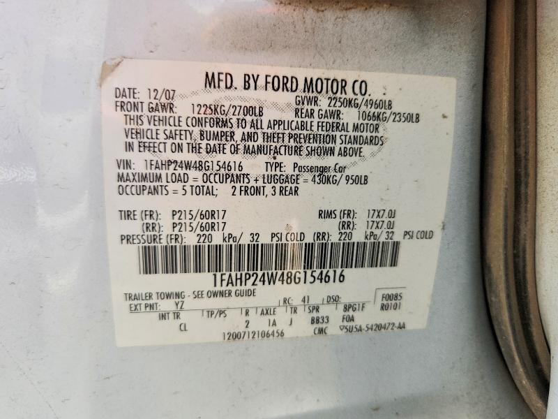 Продажа на аукционе авто 2008 Ford Taurus, vin: 1FAHP24W48G154616, номер лота: 68010386