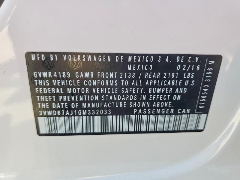 69305766 :رقم المزاد ، 3VWD67AJ1GM332033 vin ، 2016 Volkswagen Jetta مزاد بيع