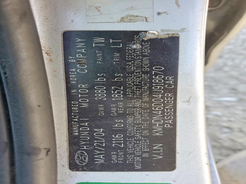 70640226 :رقم المزاد ، KMHDN46D04U918670 vin ، 2004 Hyundai Elantra مزاد بيع