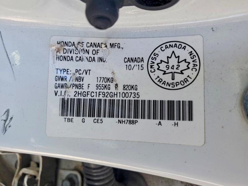 68660006 :رقم المزاد ، 2HGFC1F92GH100735 vin ، 2016 Honda Civic مزاد بيع